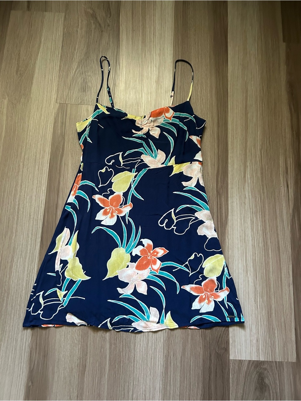 Volcom Navy Floral Slip Dress with Teal and Peach Accents